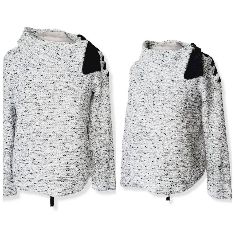 CLUB MONACO Cotton Marled Grey Cowl Bow Neck Sweater